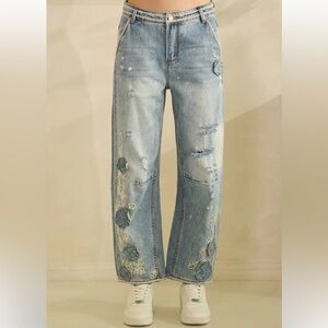 Oli & Hali Light Blue Embroidered Wide-Leg Jeans